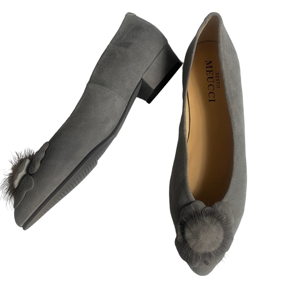 Serto Meucci 8 M Gray Ballerina‎ Pump Suede Rabbit Fur
